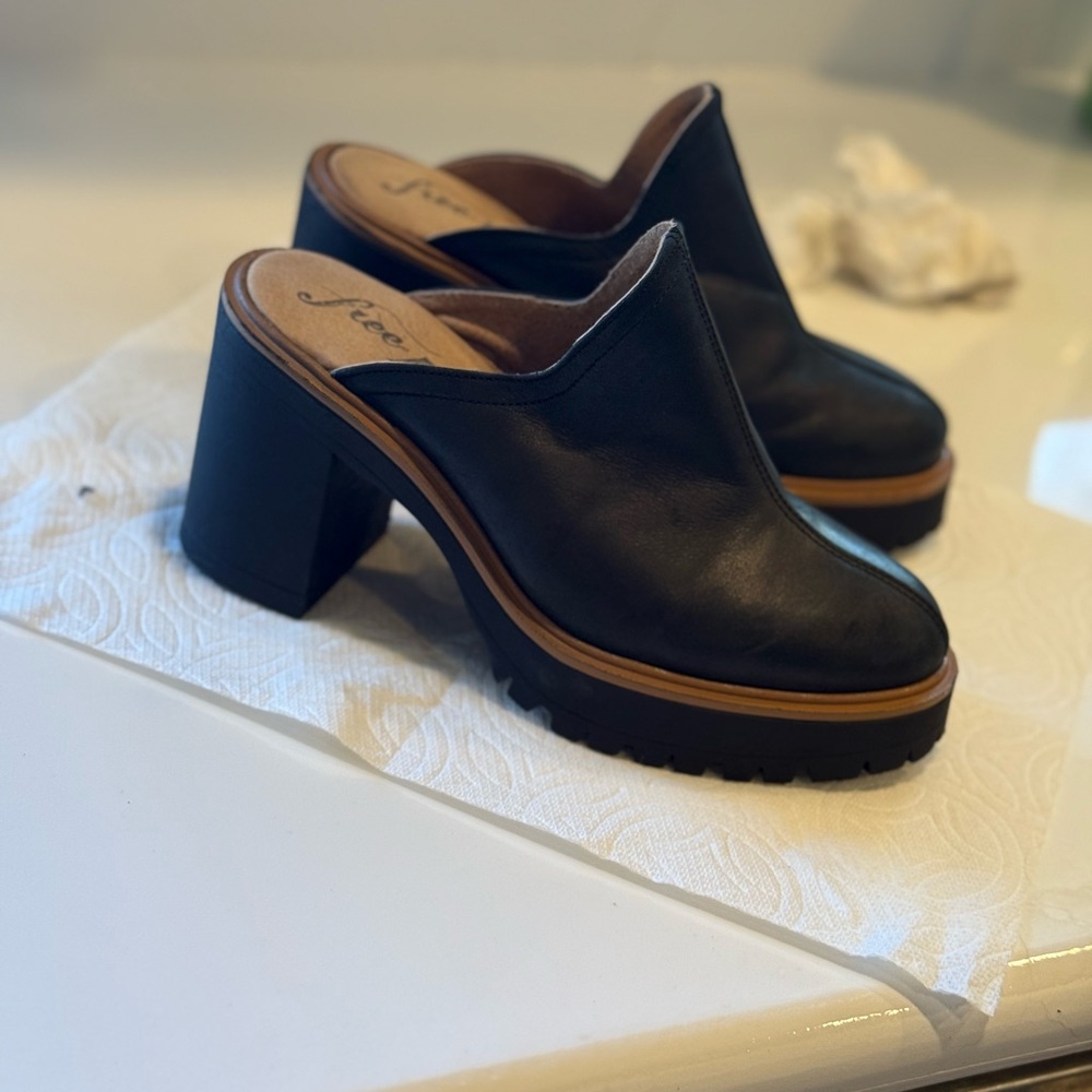 Free People Black Leather Mules